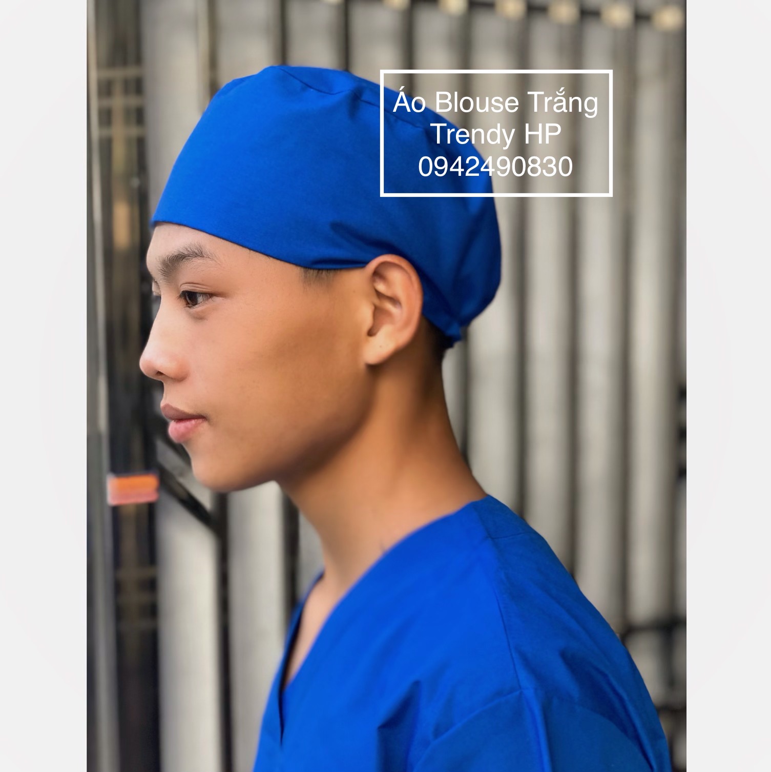 Mũ vải Blouse phẫu thuật Nam nữ màu xanh cô ban