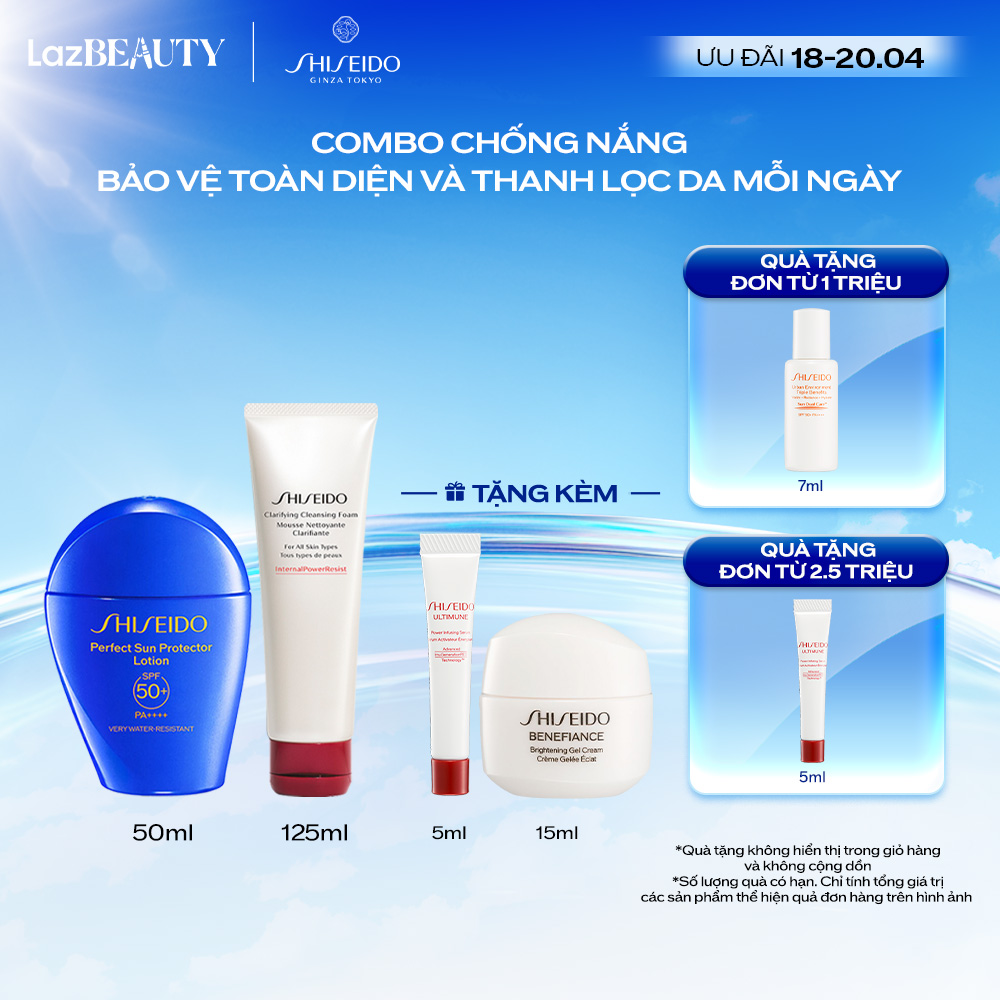 Combo Làm Sạch  Chống Nắng Cho Làn Da Được Bảo Vệ Dưới Mọi Tác Động - Sữa Chống Nắng Dưỡng Da  Sữa Rửa Mặt Shiseido