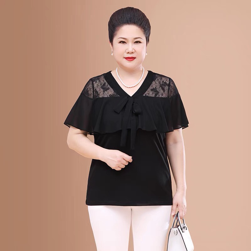 Áo kiểu phối ren trung niên bigsize cao cấp - G22623