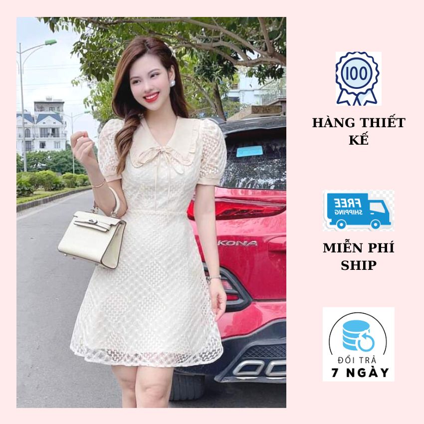 [Nhập RS0822 giảm 30k cho đơn 99k] Váy ren thiết kế tiểu thư cổ Hàn sang trọng có SIZE - Đầm công sở cực xinh ren quả trám độc đáo kiểu chữ A tôn dáng