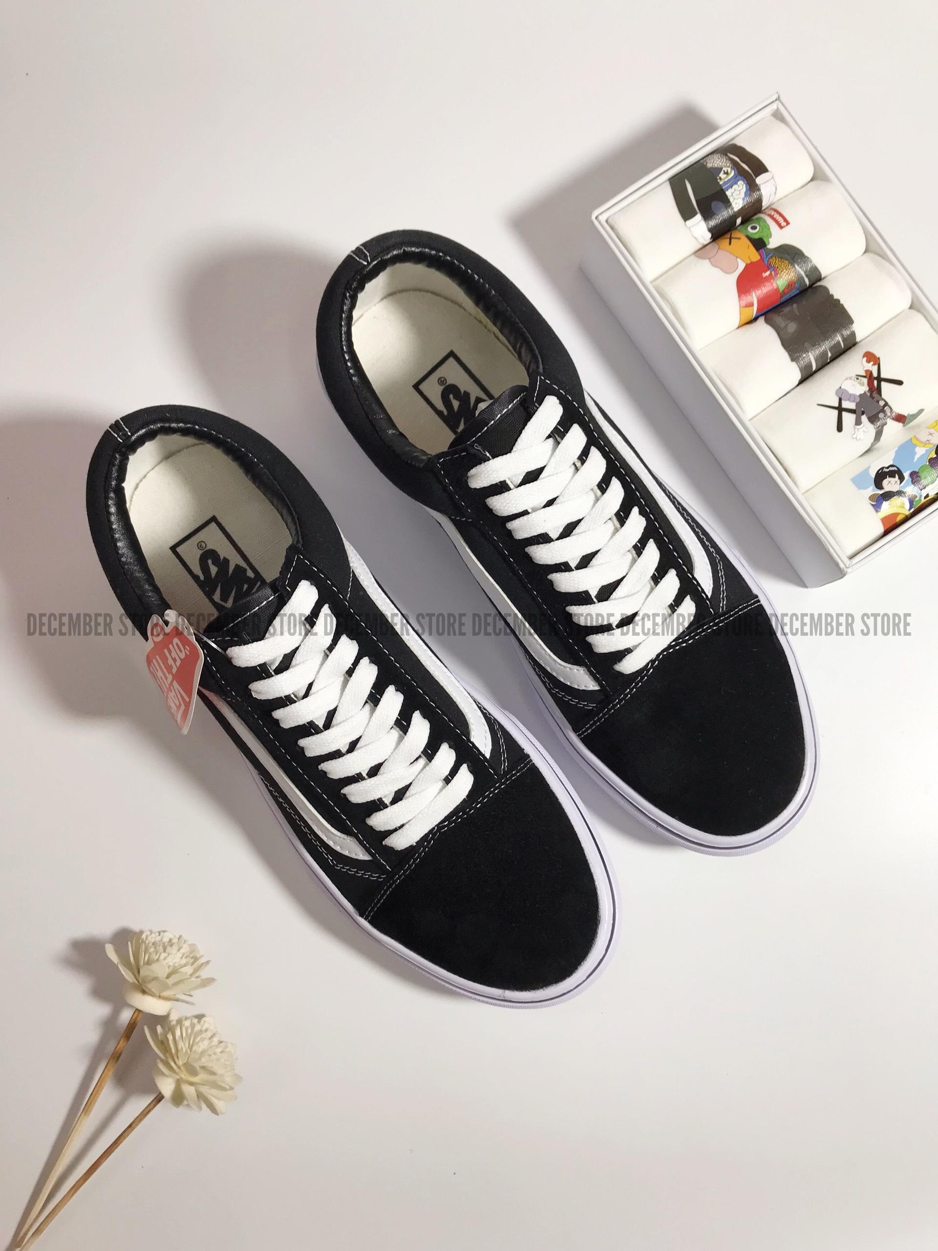 Giày Thể Thao Nam Nữ VAN.S Màu Đen Sọc Trắng, ẢNH THẬT