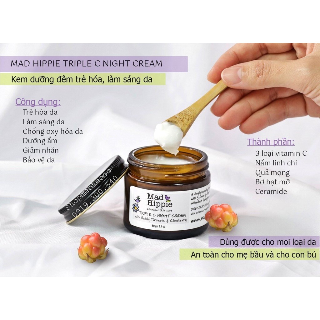 [Meoheo] Kem dưỡng đêm trẻ hóa, làm sáng da, giảm nhăn, bảo vệ da Triple C Night Cream 50ml Mad Hippie [Meoheo]
