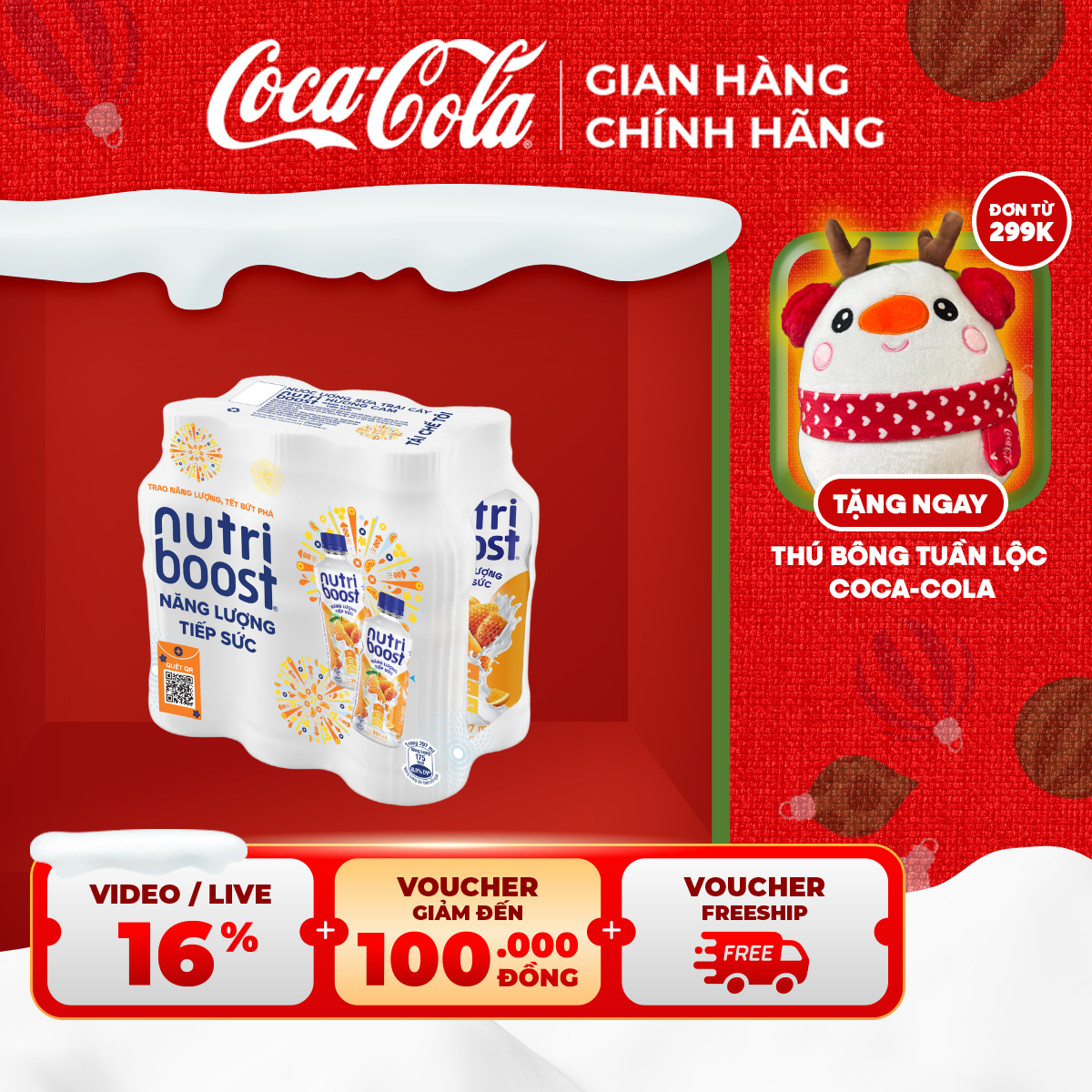   HOẢ TỐC HCM  Lốc 6 Chai Thực phẩm bổ sung Nước uống sữa trái cây Nutriboost hương cam 297ml Chai Sale 15.12 Coca-Cola Chính Hãng_LD 