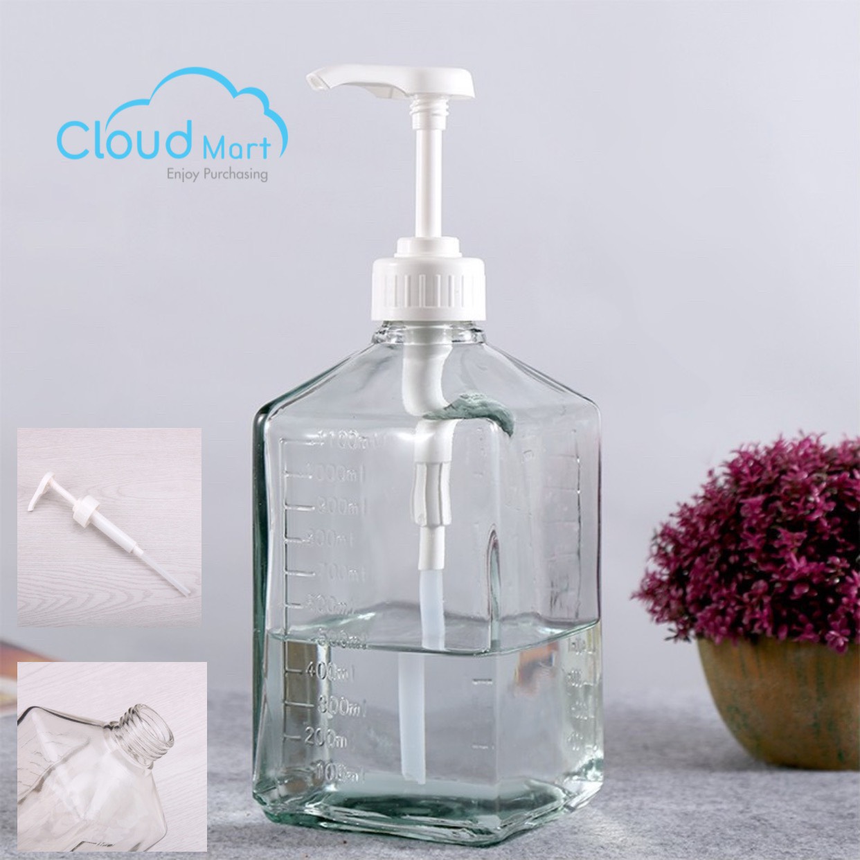 Bình bơm đường/siro thủy tinh có pump 1100ml - loại tốt