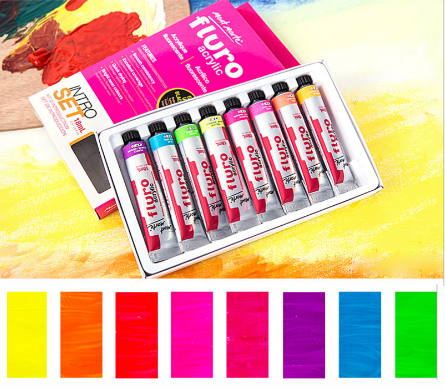 HỘP 8 TUÝP MÀU ACRYLIC DẠ QUANG FLURO VẼ ÁO THUN, VỄ GIÀY SNEAKER HÀNG NHẬP KHẨU CAO CẤP