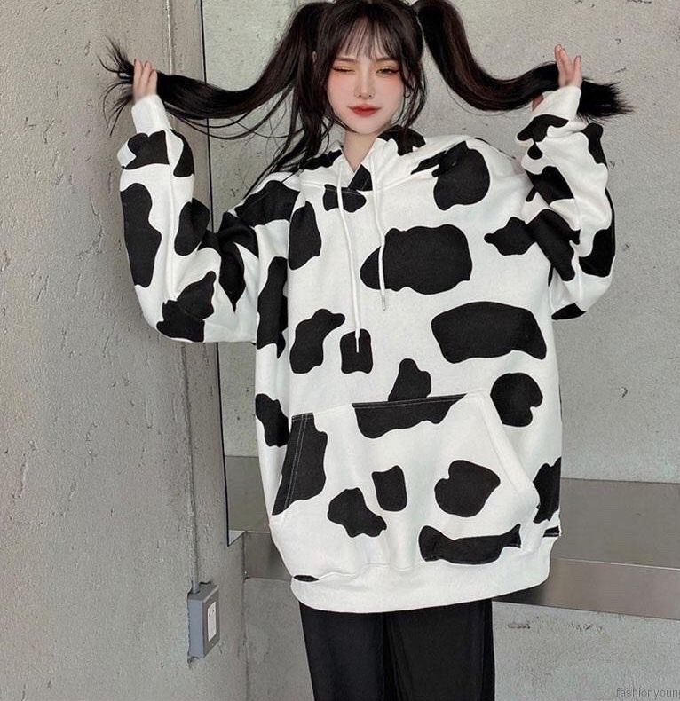 Áo khoác nỉ form rộng phối màu loang con bò sữa siêu độc đáo hot trend aw2