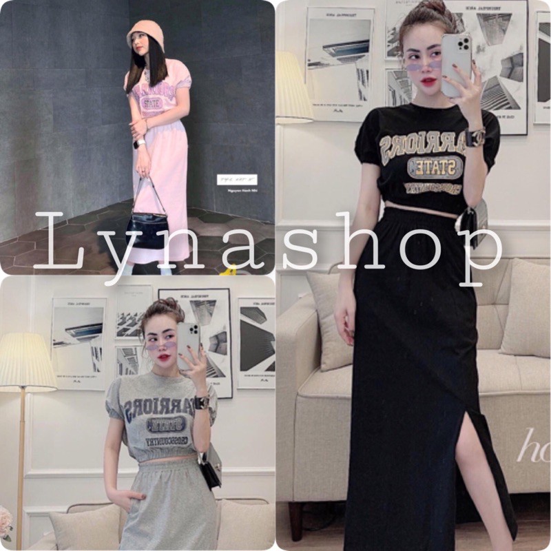 Set đồ nữ🍉set đồ gồm chân váy dài nữ xẻ tà và áo croptop, Set Áo Váy Nữ Xẻ Vạt Chất Cotton mềm mịn thoáng mát 3 màu xinh