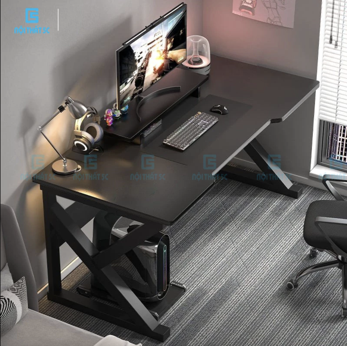 Bàn làm việc & gaming chữ U K Z 1m, 1.2m giá xưởng - Bàn làm việc kiểu Hàn đơn giản kèm phụ kiện khay đựng cốc và giá treo tai nghe tiện lợi, bàn học để máy tính chân sắt sơn tĩnh