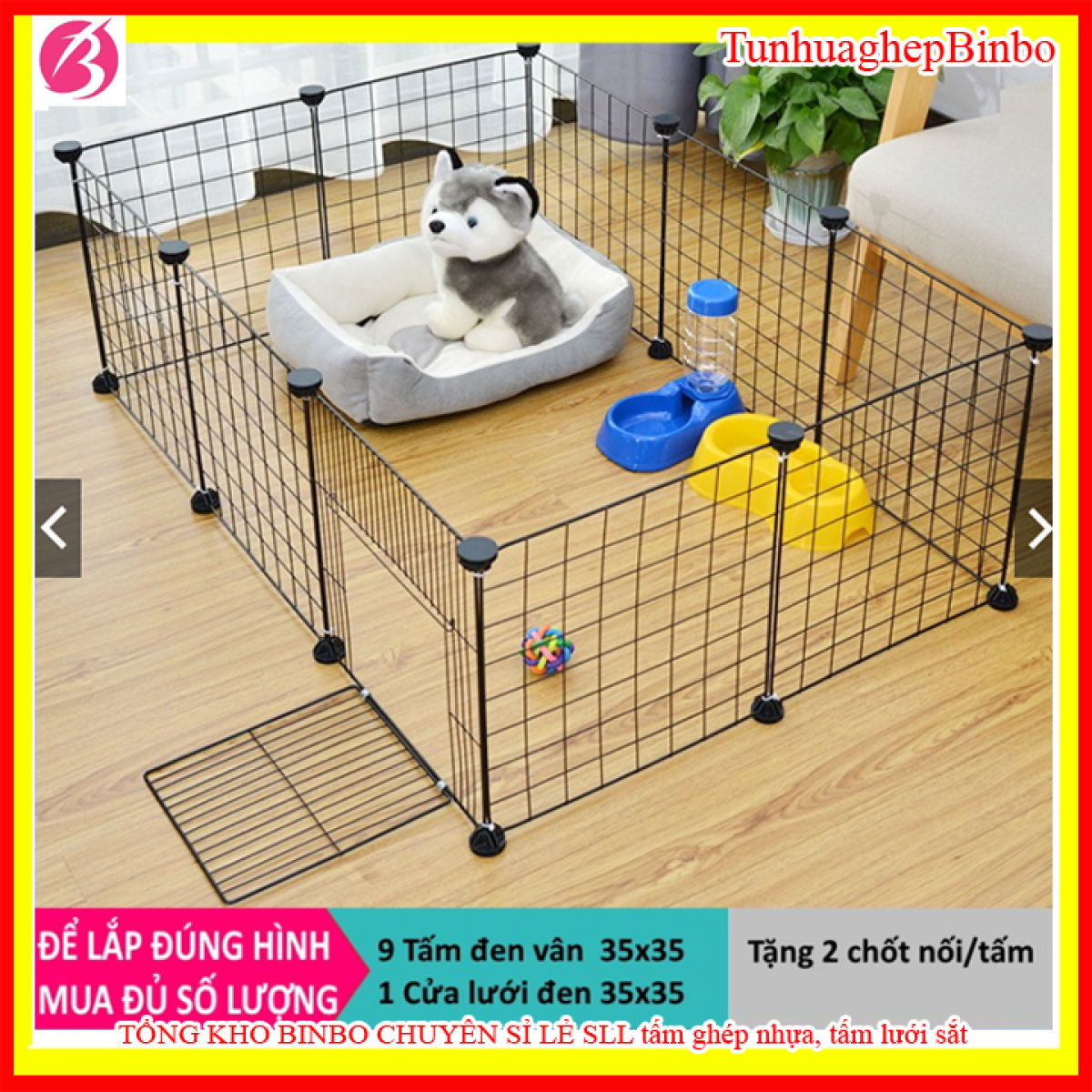 [TẶNG CHỐT]Lưới quây chuồng chó, chuồng mèo Lắp Ráp Màu đen 10 tấm kích thước 105x70x35cm