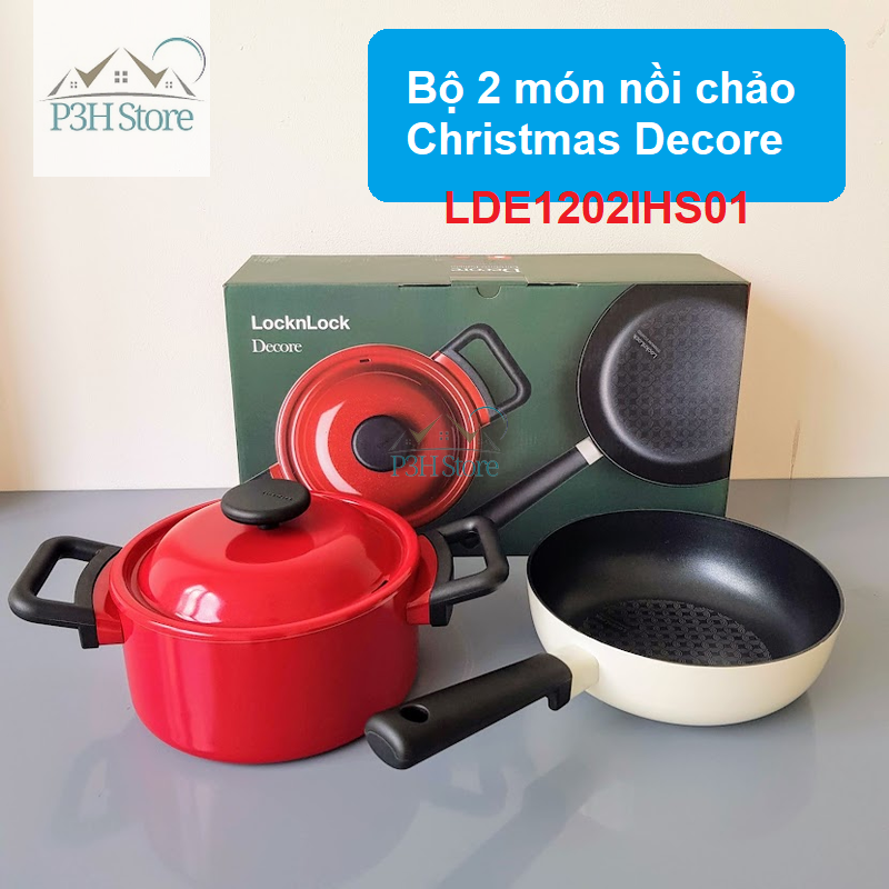 Bộ nồi chảo sâu lòng christmas 2 món Decore LocknLock LDE1202IH