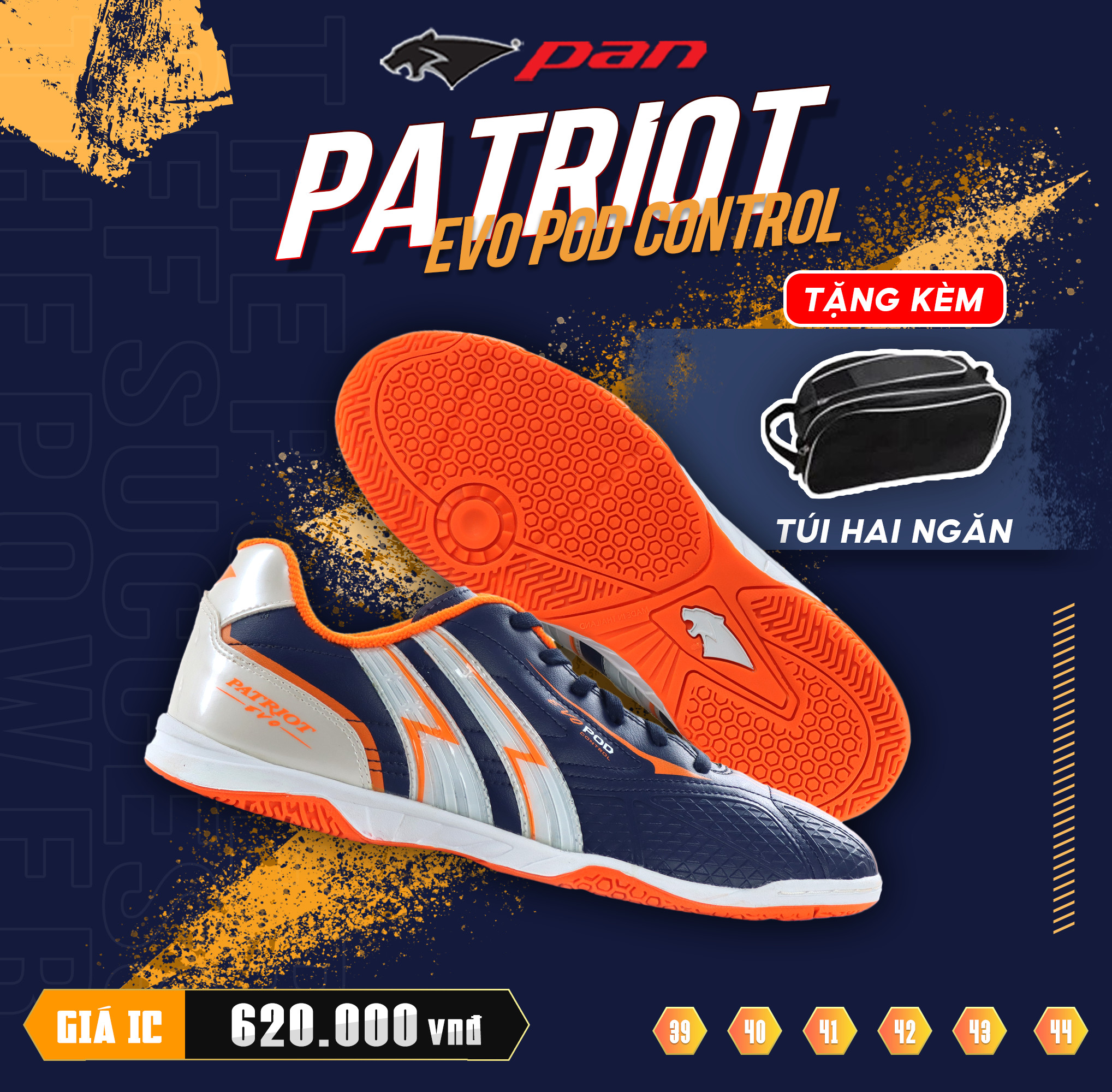 Giày đá bóng, giày đá banh đế bằng futsal Pan Thailand Patriot Evo Pod Control IC