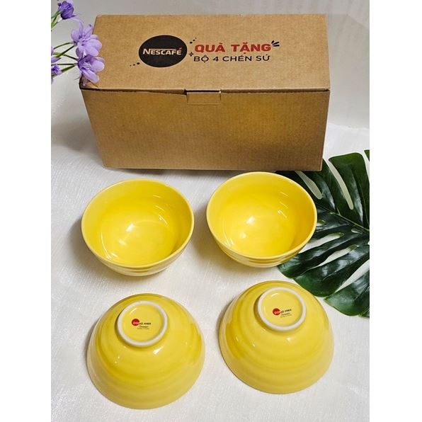 Bộ 4 chén cơm sứ donghwa hàn quốc cao cấp tráng men vàng siêu đẹp