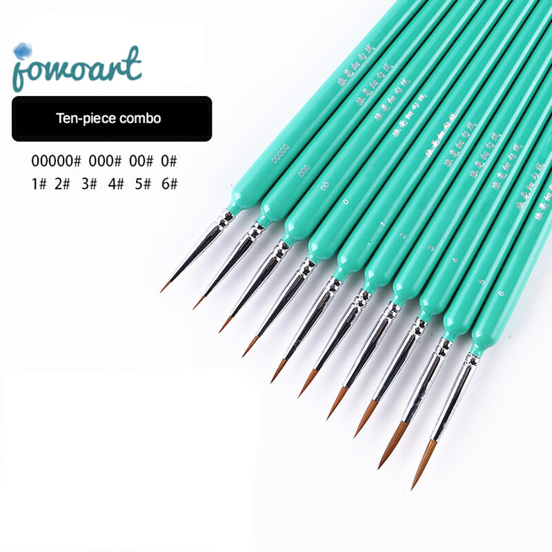 Jowoart 10 pcs thu nhỏ bút vẽ tranh nghệ thuật bàn chải lông chồn cọ vẽ màu bột màu nước sơn dầu nghệ sĩ vẽ tay