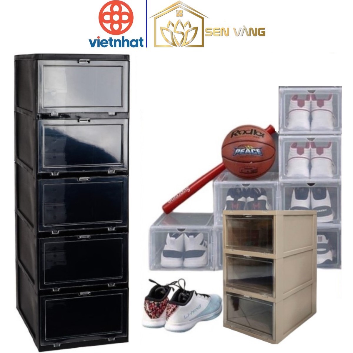  Tủ hộp đựng giày dép nhựa VIỆT NHẬT - 1 3 4 5 tầng nắp trong xếp chồng - 3868 9 