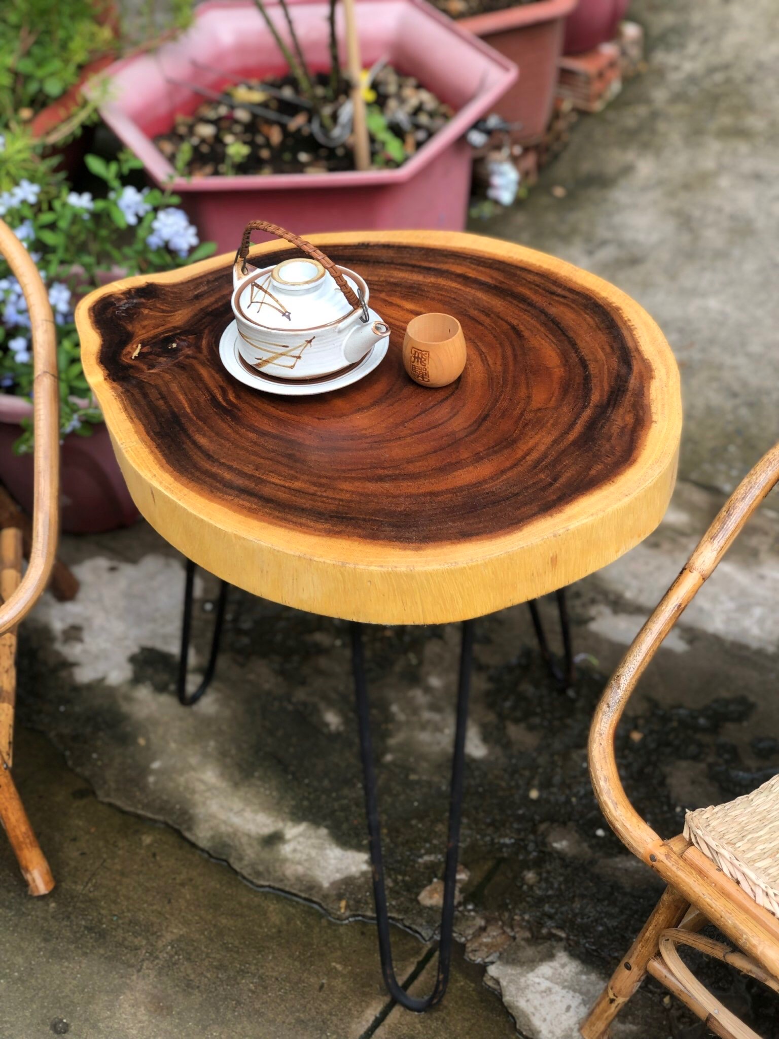 [HCM]Bàn gỗ me tây tự nhiên ĐK 40-50cm- [vít lục giác dễ lắp ráp]