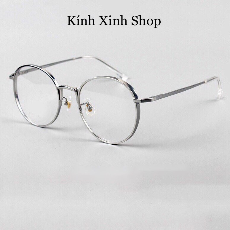 Gọng Kính Cận, Kính Giả Cận Mắt tròn Kim loại Chống Ánh Sáng Xanh (Bạc)