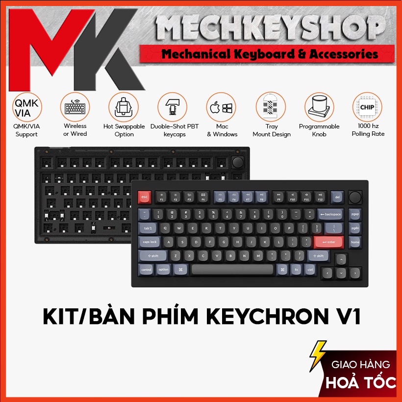 Bộ kit bàn phím cơ Keychron V1 QMK / VIA - BH 12 tháng chính hãng