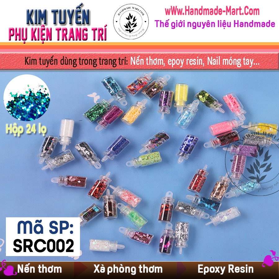 Kim tuyến trang trí – Hộp 24 lọ kim tuyến trang trí– set kim tuyến trang trí đầy đủ màu sắc - SRC002