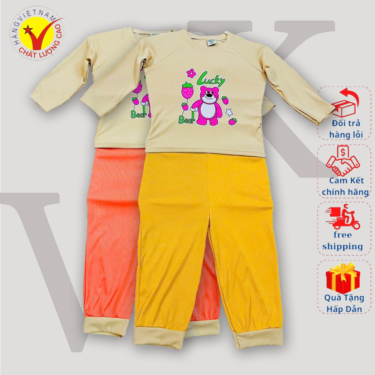[SET 2] Bộ quần áo thun tăm gân dài tay cho bé gái size từ 6 - 30kg, Chất liệu thun mềm mịn thoáng mát co giãn tốt