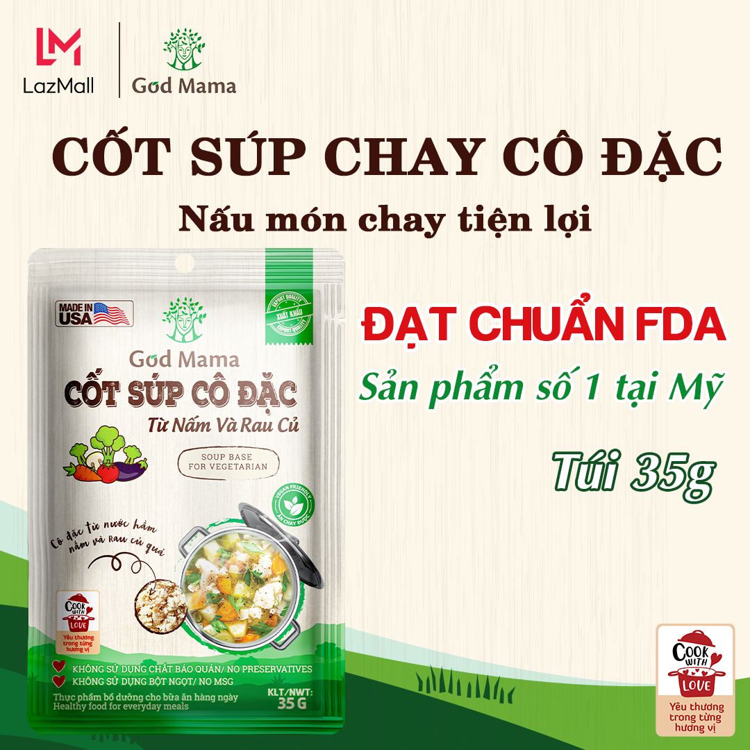 [CP] Cốt súp cô đặc Nấm và Rau Củ (35g) - Từ Thiên Nhiên Nấm và Rau Củ Tươi - Món Chay Tiện Lợi - Dùng để nấu món chay - Bữa Ăn Chay Nhanh, An Toàn Và Bổ Dưỡng Cho Gia Đình - Thương Hiệu God Mama (35gram)