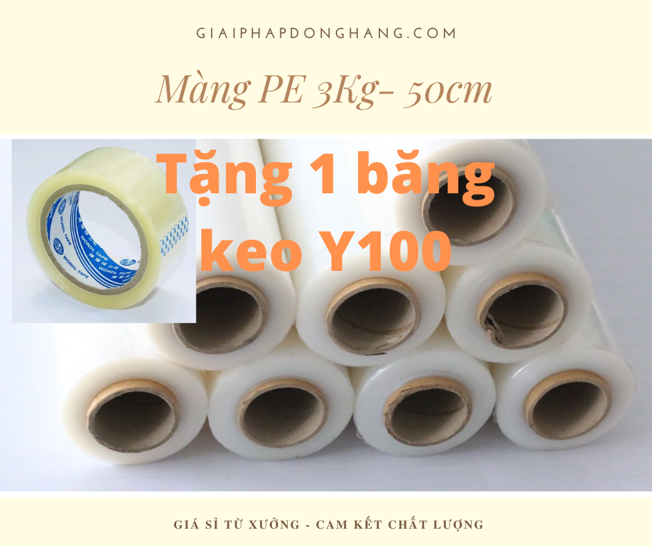 [Gift][Tặng 1 băng keo] Cuộn 50cm 2,4kg Màng co PE, màng quấn chít PE dùng để đóng gói hàng hóa