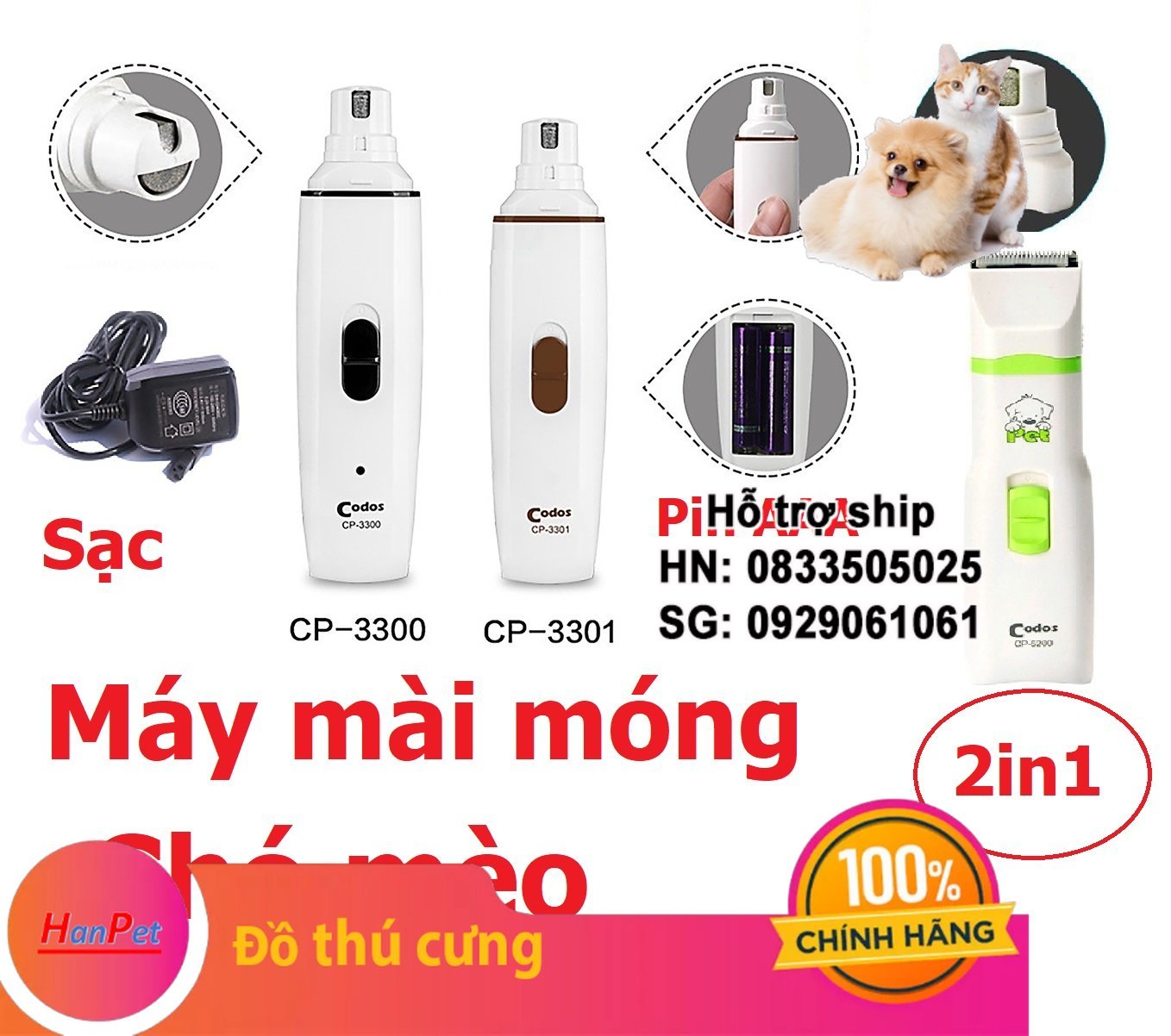 Hanpet - Tông đơ chó mèo MÁY MÀI MÓNG CODOS (3 loại) CP- 3300 CP- 3301 CP- 5200 mài móng chuyên dụng chó mèo tông đơ cắt lông thú cưng