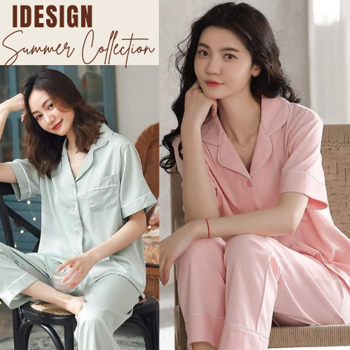 Bộ ngủ lụa áo cộc quần dài, Bộ ngủ pizama cao cấp, chất lụa mềm mại thoải mái BN20