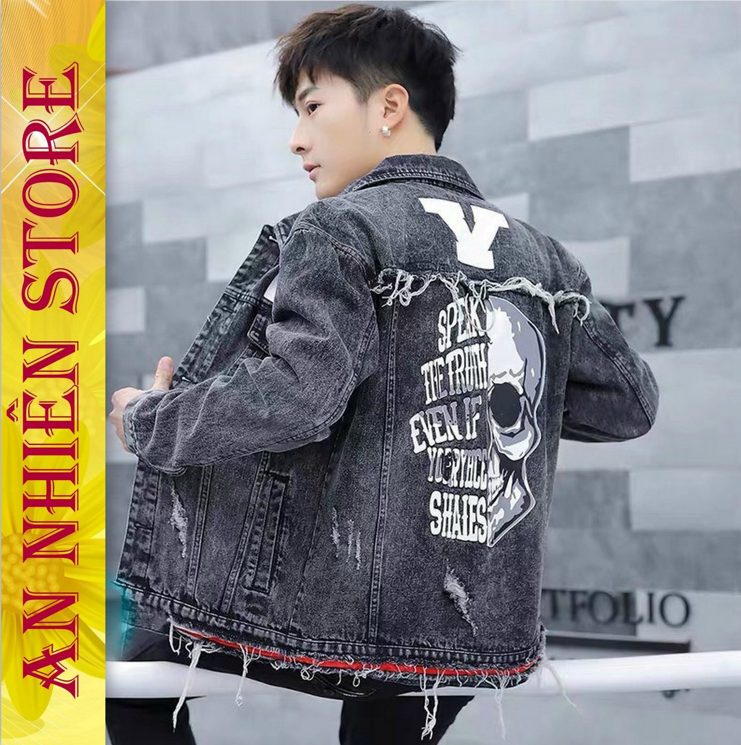 [SALE 50%]Áo khoác jean nam cao cấp  màu Xám MẪU MỚI M45 full tem mác siêu hot-Thời trang An Nhiên Store 9999 ms1058