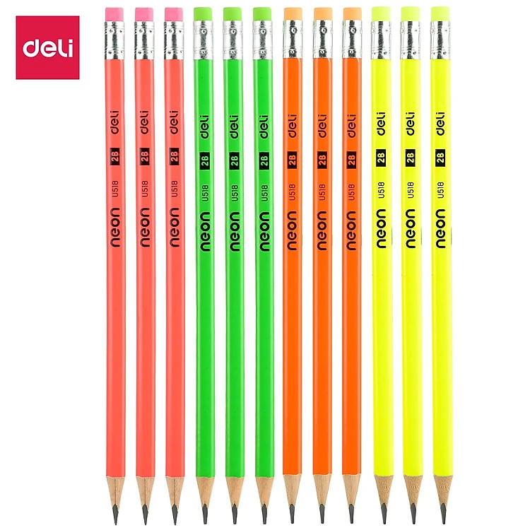 Hộp 12 cây bút chì gỗ 2b deli - thân màu neon