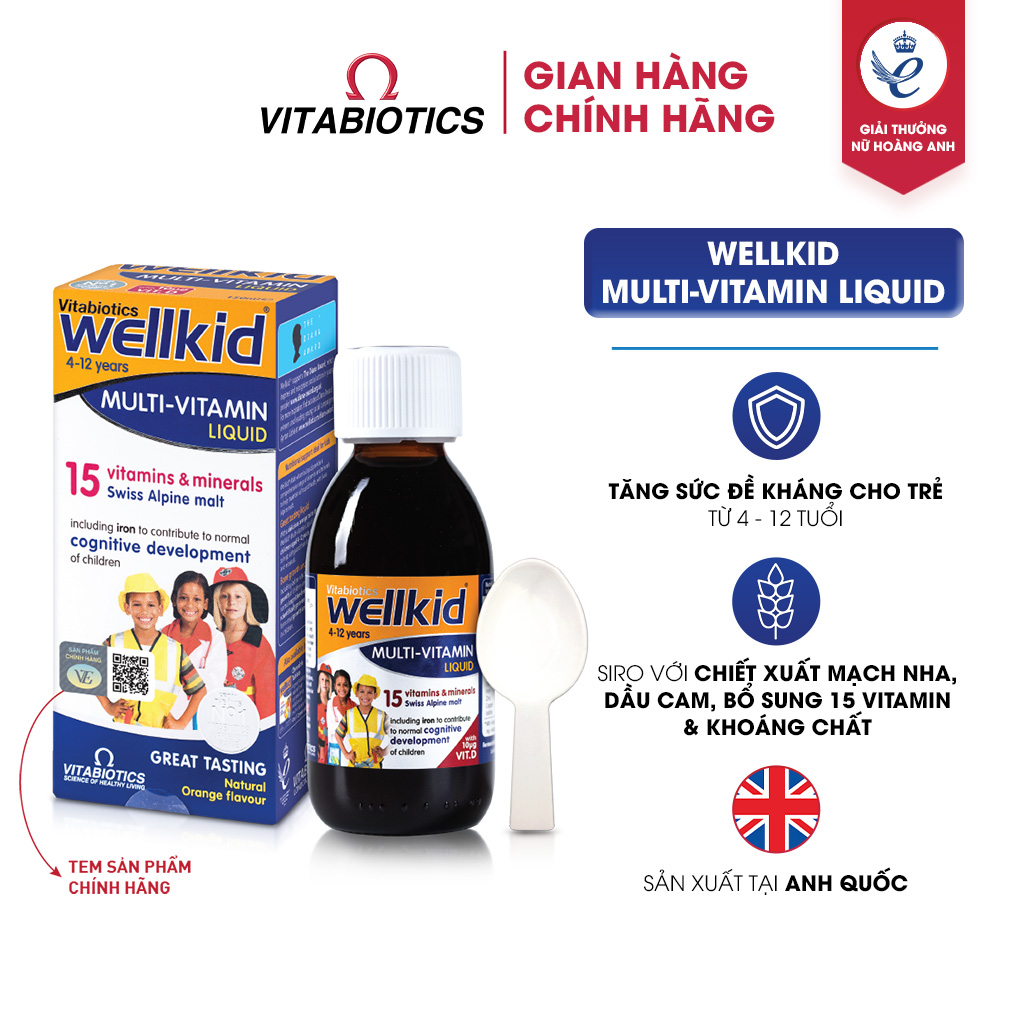 Siro Uống Cho Bé Vitabiotics WELLKID Multi-Vitamin Liquid Nâng Cao Sức Đề Kháng Hỗ Trợ Phát Triển Toàn Diện 150ml