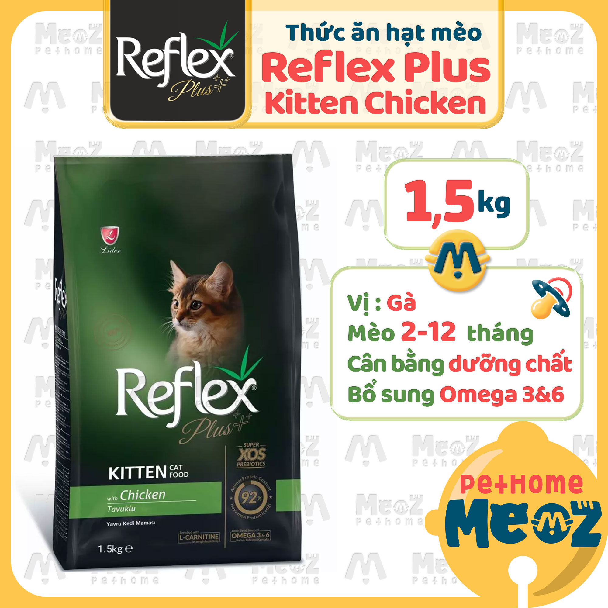 Thức ăn mèo con mèo reflex plus vị thịt gà túi 1,5kg