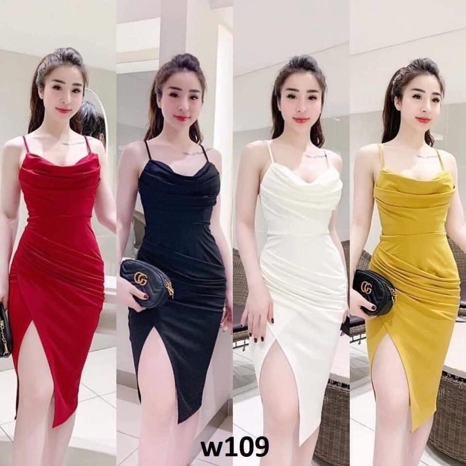 Đầm xếp ly 2 Dây Ôm Body Xẻ Tà Thời Trang 2020