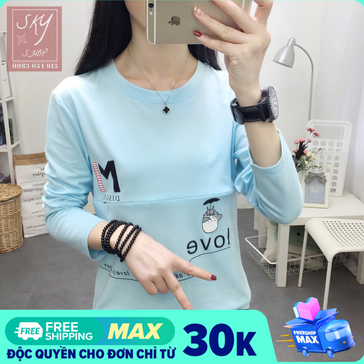 Áo bầu sau sinh cho con bú dài tay 100% COTTON (ẢNH-THẬT)
