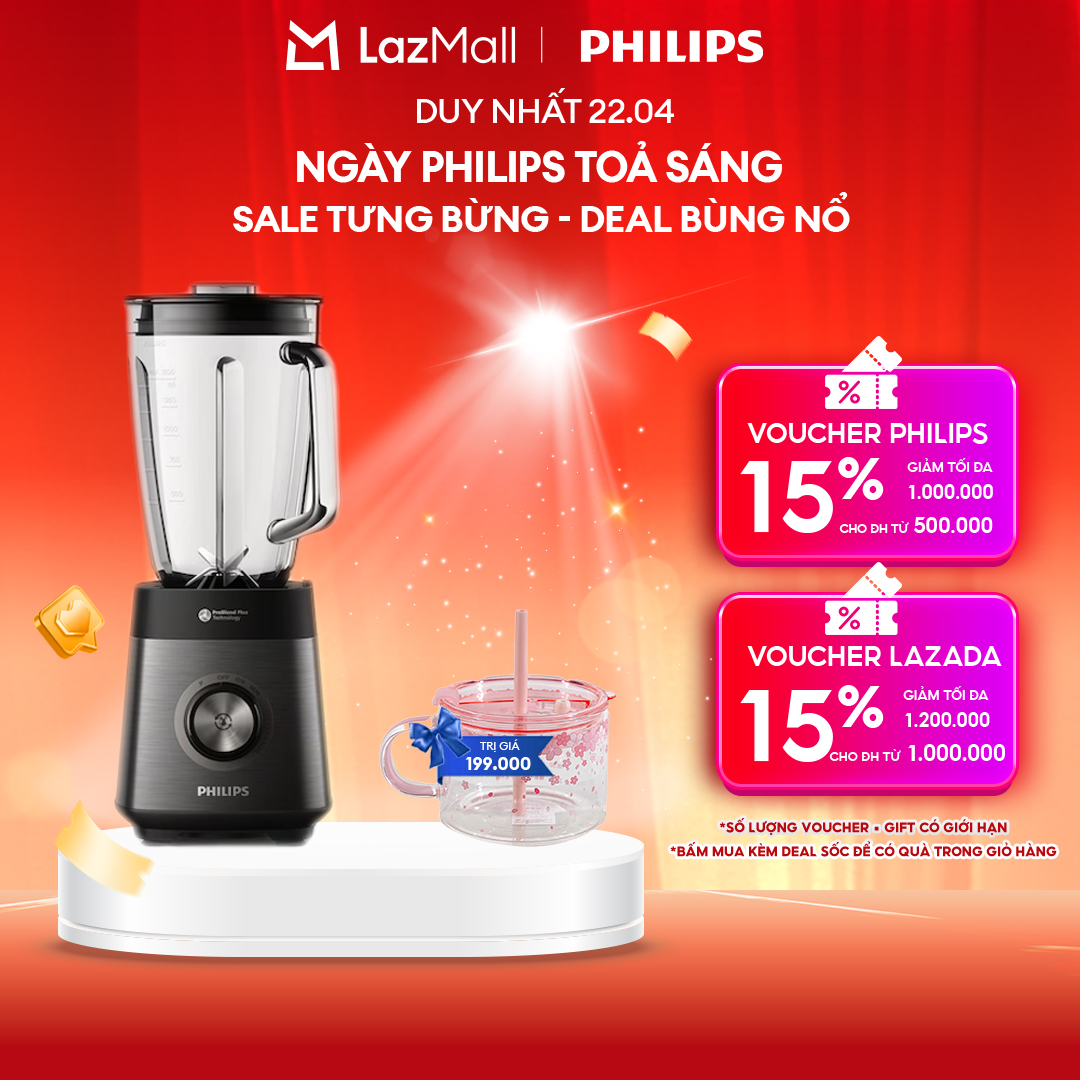 [NGÀY THƯƠNG HIỆU TỎA SÁNG DUY NHẤT 22.04] Máy Xay Sinh Tố Philips HR3041/00 - Hàng Phân Phối Chính Hãng