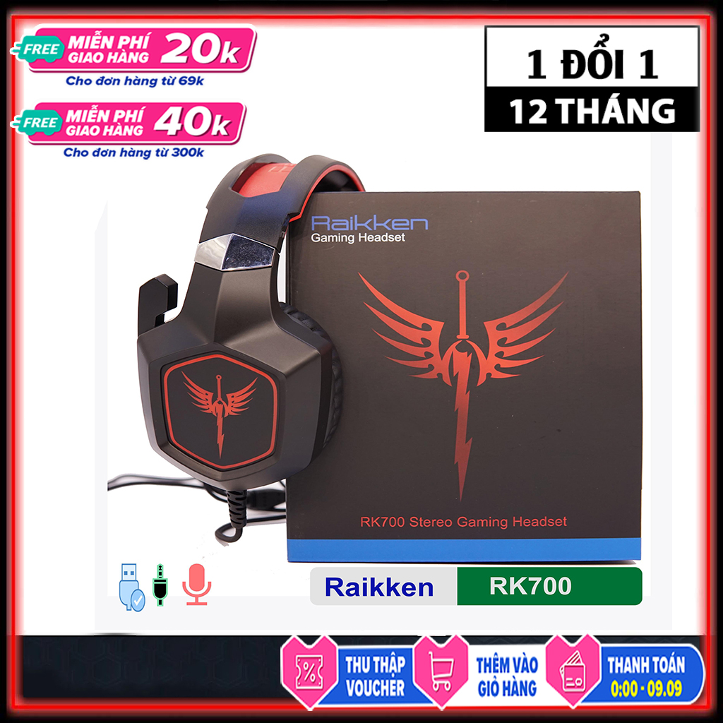 Tai nghe chụp tai có dây giá rẻ Raiken RK700, tai nghe chụp tai có led cho dien thoai iphone samsung oppo, tai nghe nghe gọi có mic- BEEKEYSTORE