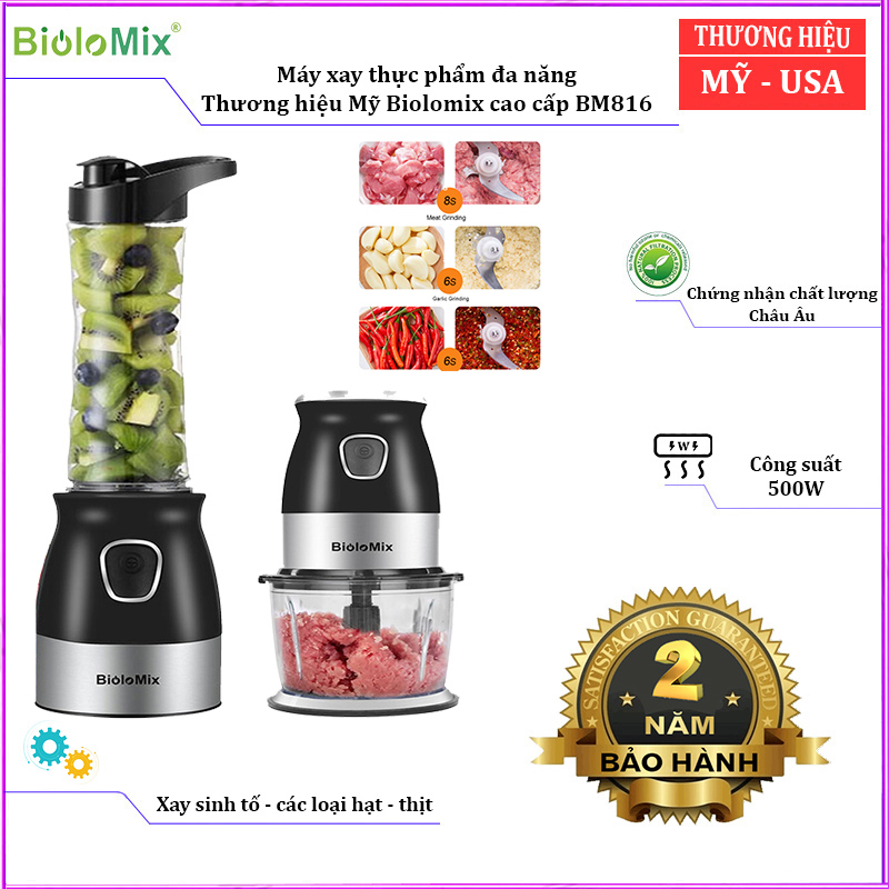 Máy xay thực phẩm đa năng cao cấp nhãn hiệu Biolomix BM816, công suất 500W