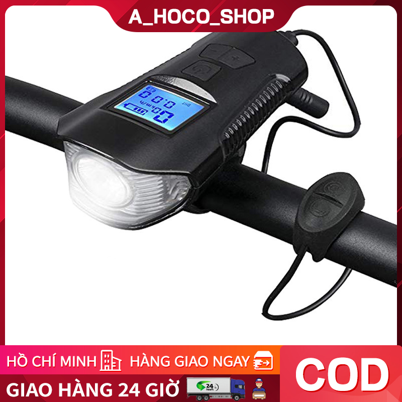 Đèn pha bóng LED sạc điện có còi chống nước tiện lợi cho xe đạp