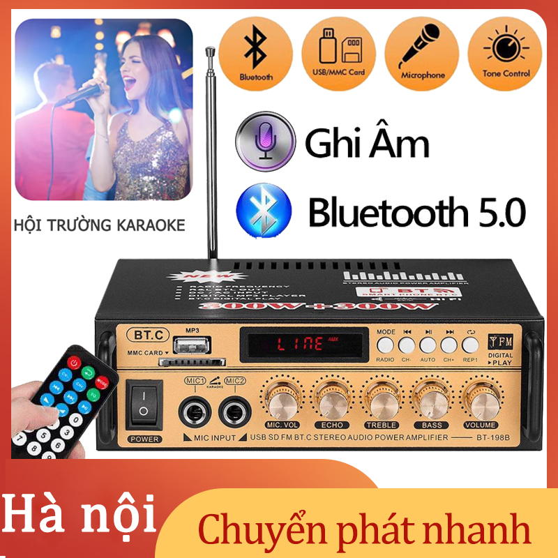Âm Ly Mini,Amply Mini Karaoke Gia đình BT198B-B Amly Mini Bluetooth Kết Hợp Ghi Âm,Amply Karaoke,Echo Sống Động, Khuếch Đại Âm Thanh Chuyên Nghiệp, Tự Động Lọc Nhiễu Và Tạp Âm, Giá Rẻ