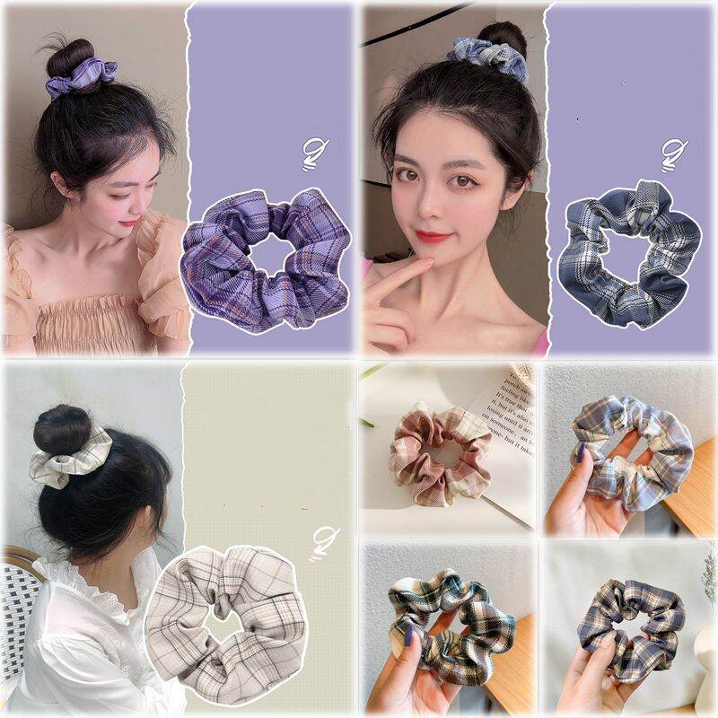 Dây cột tóc, buộc tóc scrunchies kẻ nhiều màu 3.25