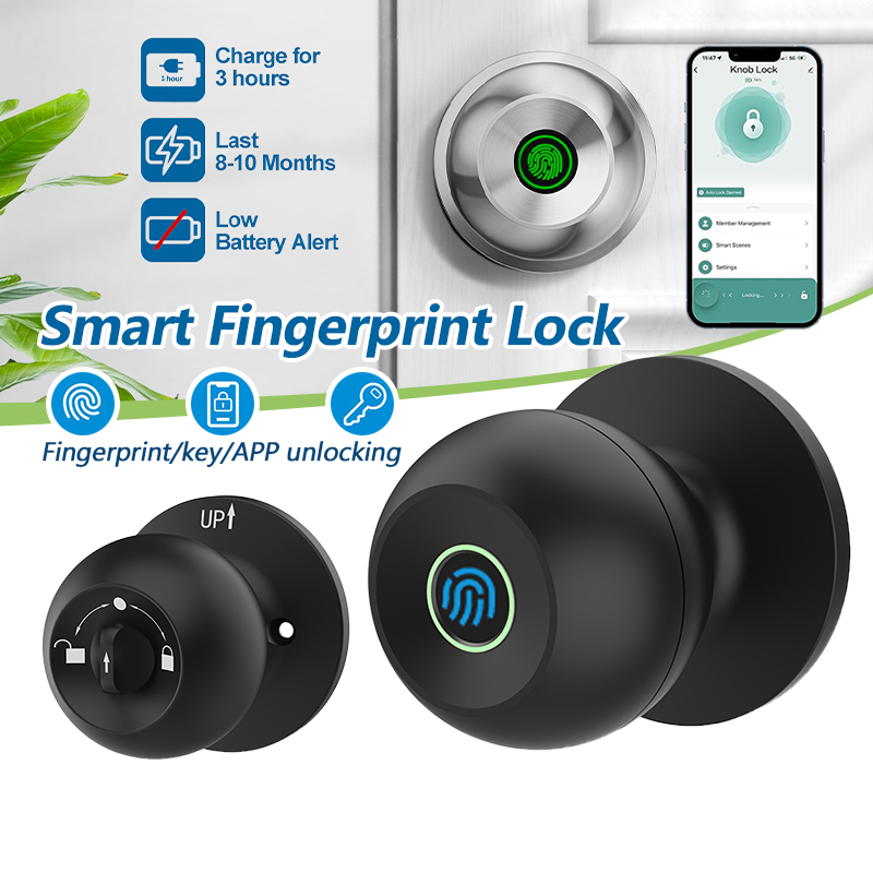 Khóa cửa vân tay thông minh,khóa vân tay nắm tròn,mở khóa vân tay/chìa khóa/Bluetooth App điện thoại,chất liệu inox304 cao cấp