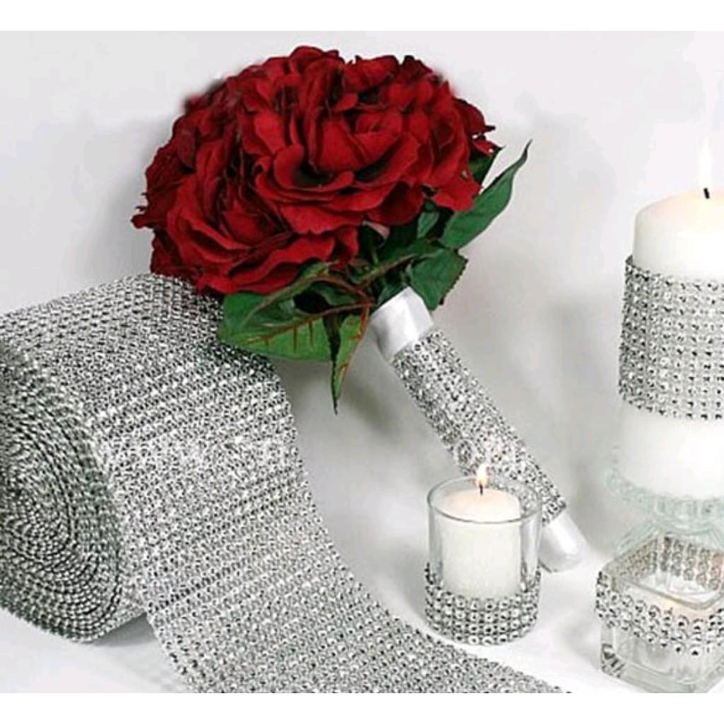 Ruy băng kim tuyến hạt màu bạc - Bản 12cm x 1mét