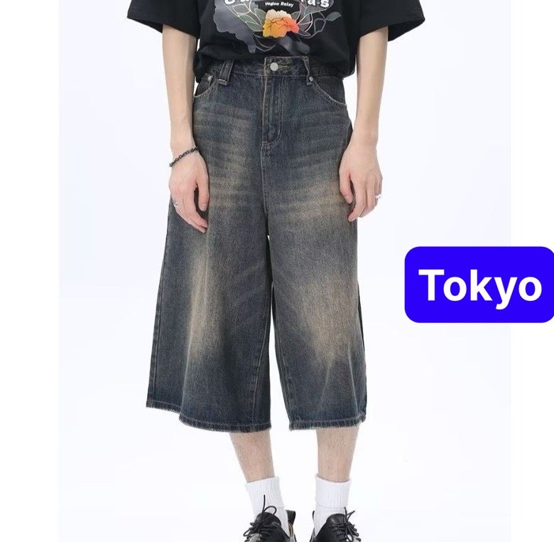 Quần sọt short jean nam nữ chất bò lửng ống rộng dài 70cm phong cách hot trend 2024 - Tokyo Fashion