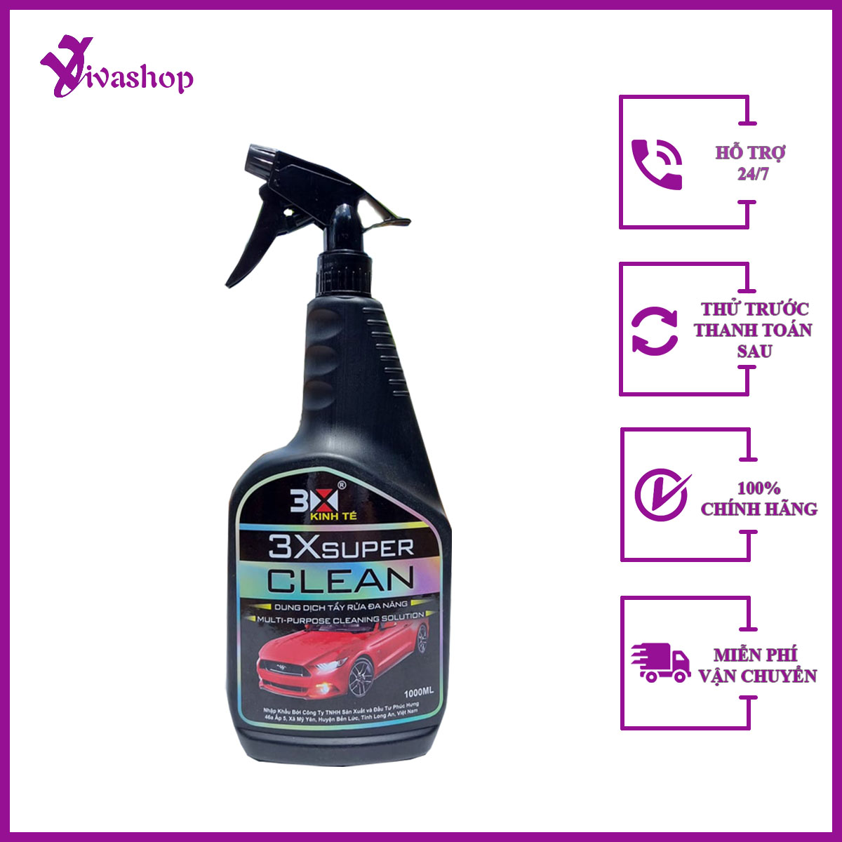Dung Dịch Tẩy Rửa Dầu Nhớt Đa Năng 3X super clean 1000ml, Đánh Tan Vết Bẩn trên tất cả bề mặt, làm sạch và dưỡng sên xe, lau tẩy vết ố vàng trên nón bảo hiểm.