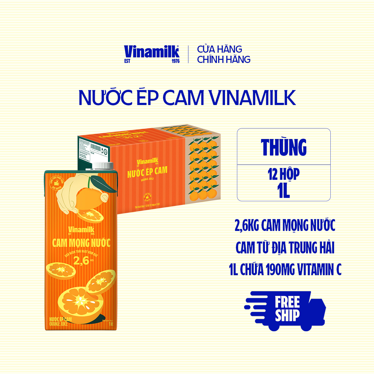 Thùng 12 hộp Nước Ép Cam Vinamilk - Hộp giấy 1L