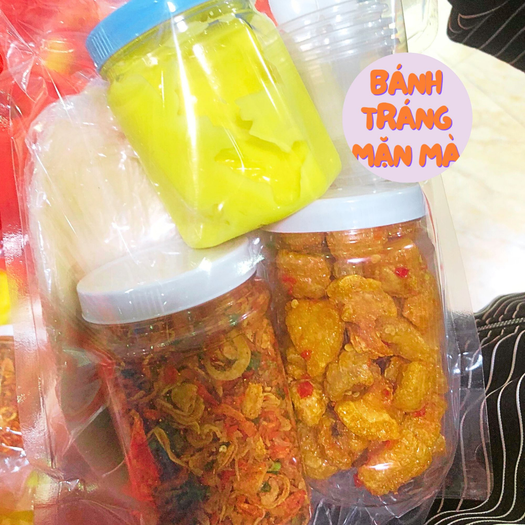 Combo 500g bánh tráng phơi sương dẻo 200g bơ trứng 200g muối tép hành phi hũ tóp mỡ ăn kèm