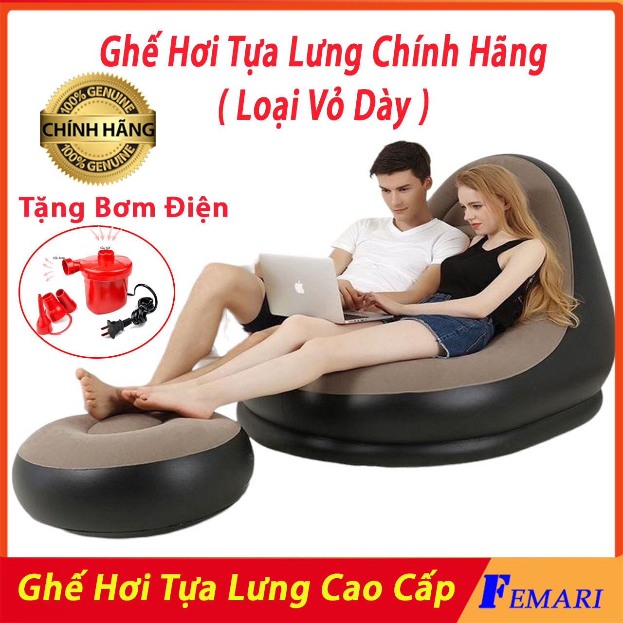 [ Tặng Bơm ] Ghế Hơi Tựa Lưng Bọc Nhung Intex - ghế Lười Bơm Hơi Mềm Mịn Êm Ái - Đệm Hơi intex Lót Chân Cao Cấp FEMARI