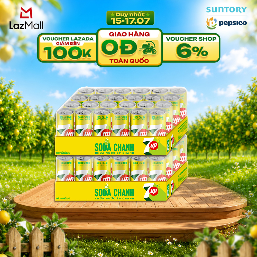 [SALE 15.7] Combo 2 Thùng Nước Uống Có Gaz 7UP Soda Chanh Không Calo, Không Đường (320ml/lon)