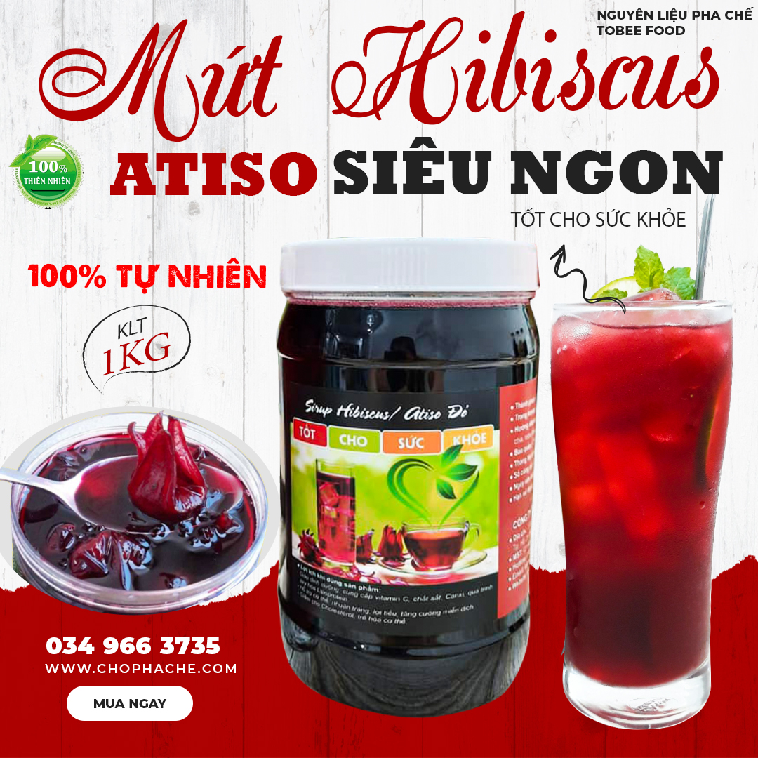 Mứt Kèm Syrup Atiso đỏ Hibiscus ( hộp 1kg ), Dùng pha thức uống hoặc ăn trực tiếp với trà trái cây sữa chua