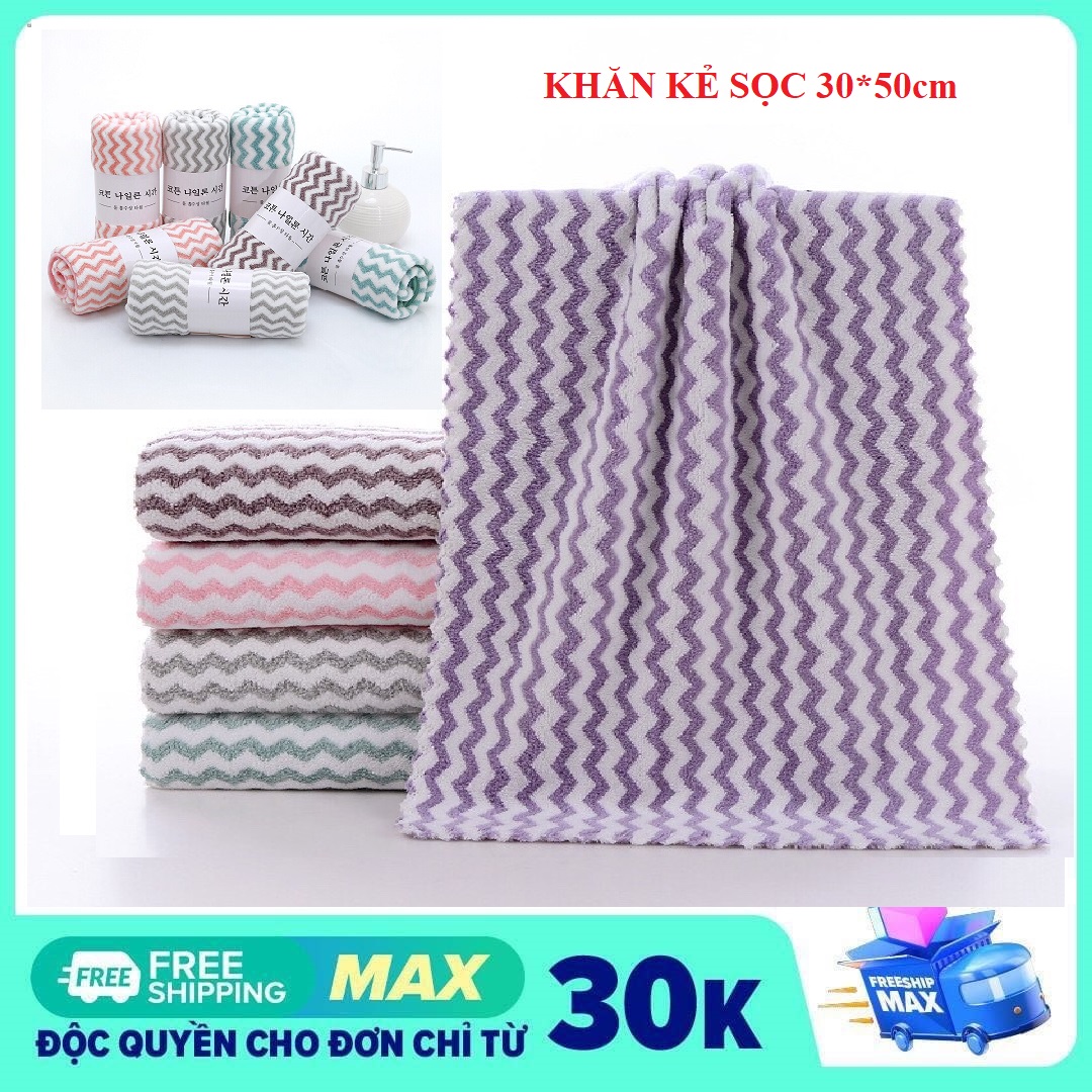 Bộ 5 khăn mặt lông cừu kẻ sọc xuất Hàn chất liệu mềm mại, màu sắc bắt mắt kích thước 30 x 50cm