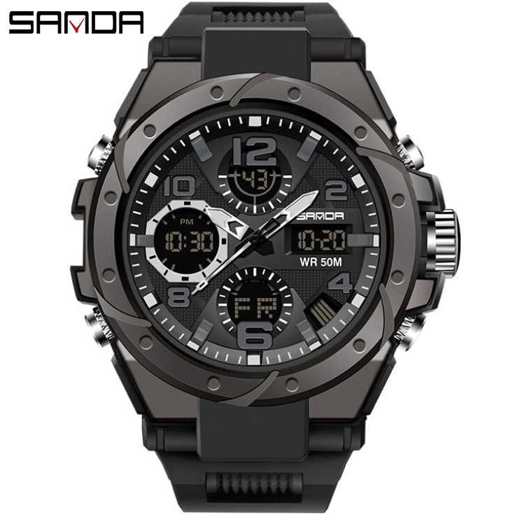 Đồng hồ Nam SANDA 6008 Chuẩn Bền Quân Đội, 2 Máy Chạy Song Song, Chống Nước Rất Tốt
